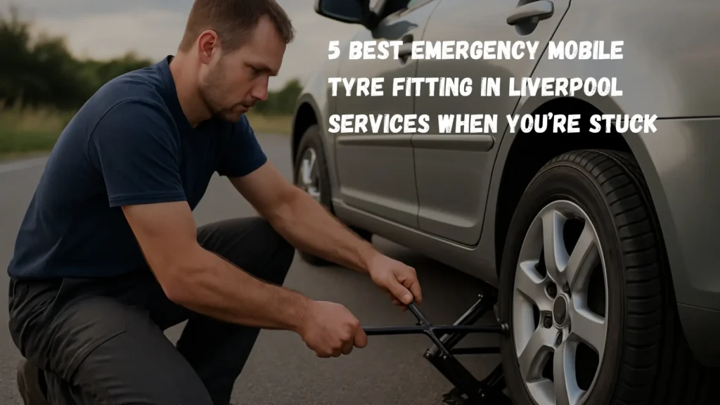 Mechanic performing mobile tyre fitting in Liverpool, replacing a car wheel on the roadside