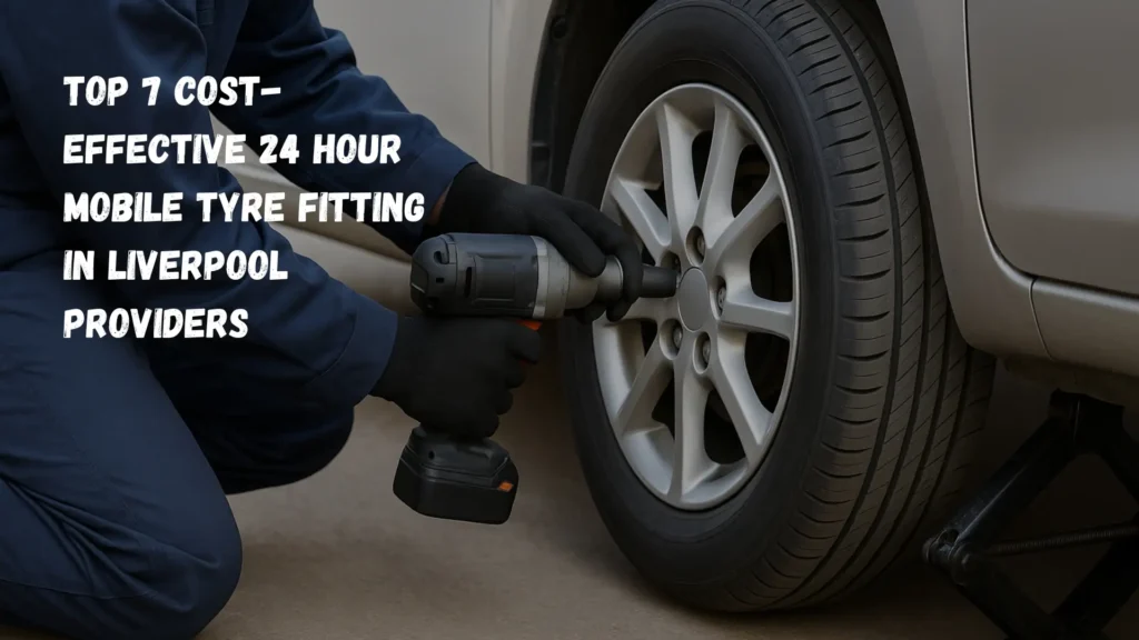 Mechanic performing mobile tyre fitting in Liverpool, replacing a car tyre quickly and efficiently on the roadside
