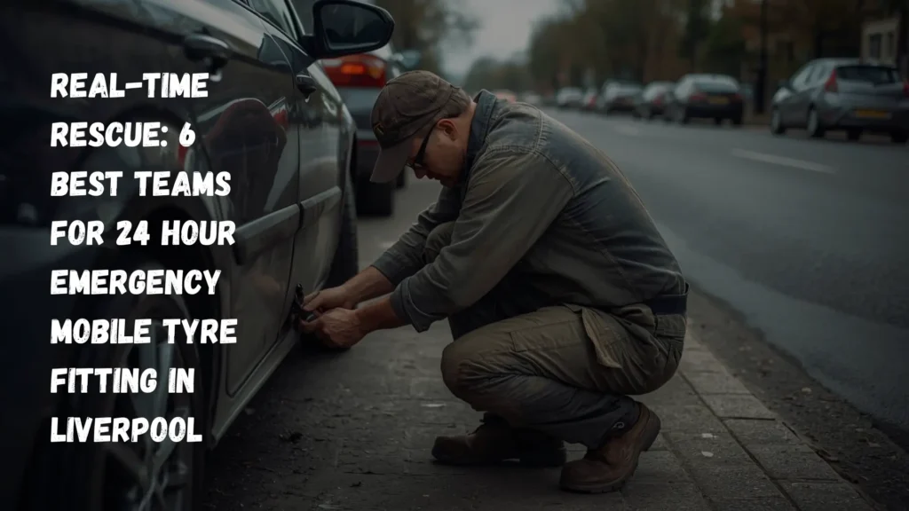 A Prime Road Tyres technician providing 24 hour emergency mobile tyre fitting in Liverpool on a roadside car.