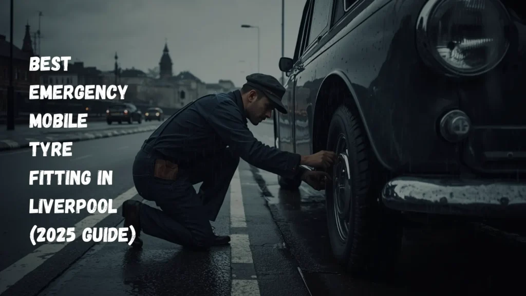 Prime Road Tyres worker repairing a flat tyre during an emergency mobile tyre fitting in Liverpool.